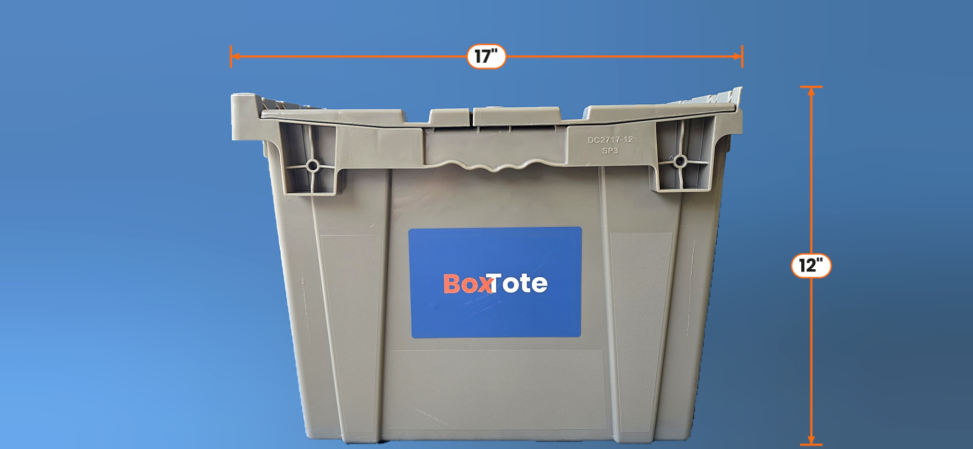 Front view of a BoxTote moving tote, 17 inches wide by 12 inches tall